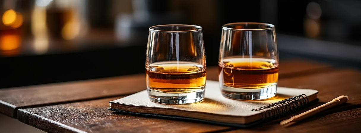 Whisky fuer Einsteiger mit Tasting-Glas und Notizen
